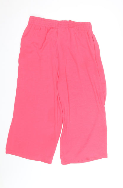 Dunnes Women's Pink Cropped Wide-Leg Viscose Trousers Size M