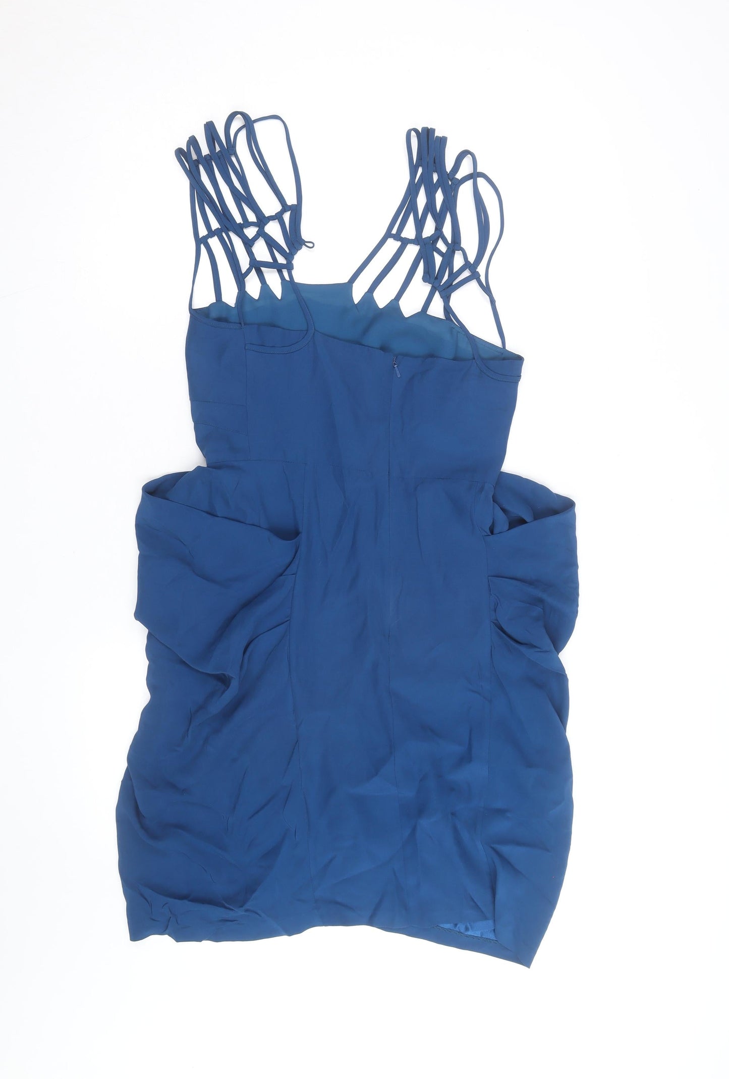 Whistles Women Blue Silk Strappy Bodycon Dress Size 10