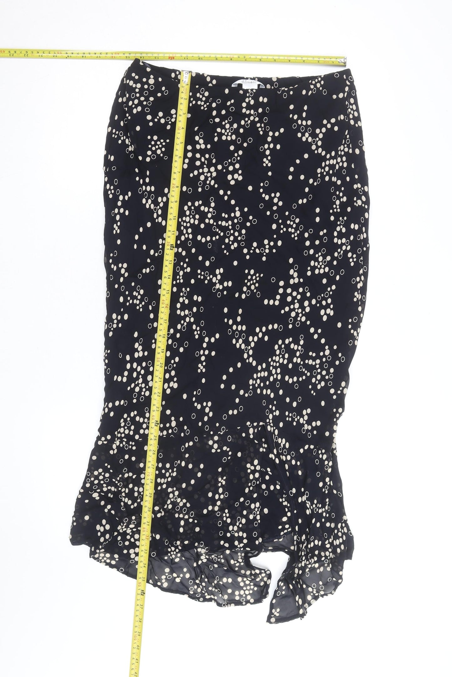 J Taylor Women's Black Polka Dot Midi Trumpet Skirt Size 14