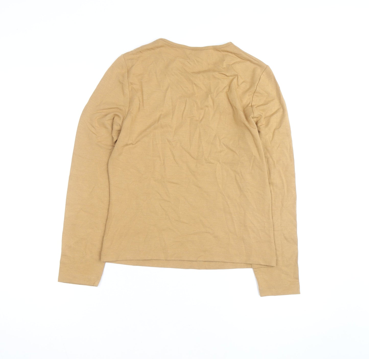 Country Casuals Women Brown Floral Embroidered Long Sleeve T-Shirt Petite M