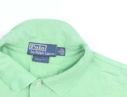 Ralph Lauren Men’s Green Slim Fit Polo Shirt L Cotton Embroidered Logo