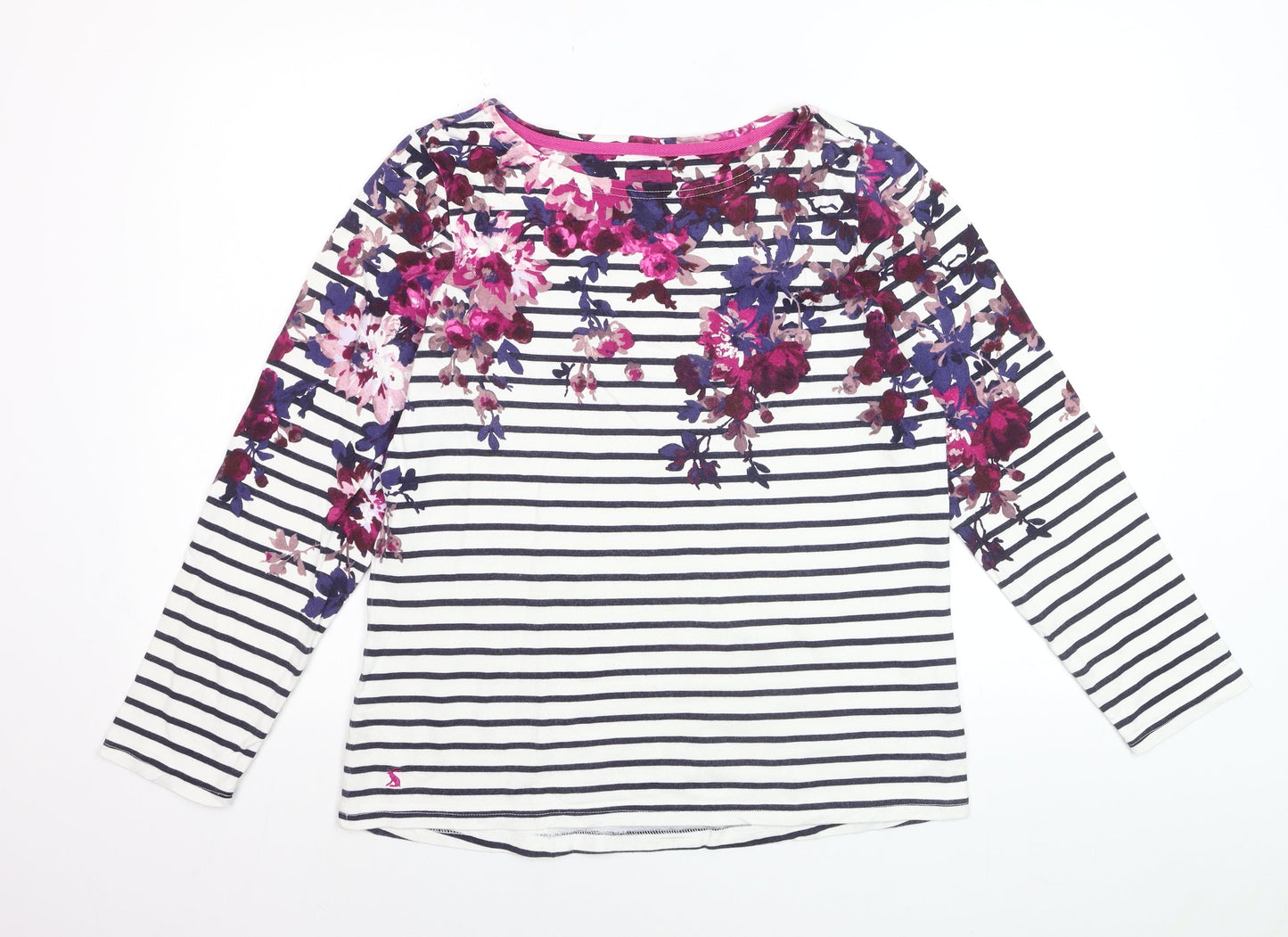 Joules Womens Multicoloured Floral Striped Long Sleeve Cotton T-Shirt Size 12