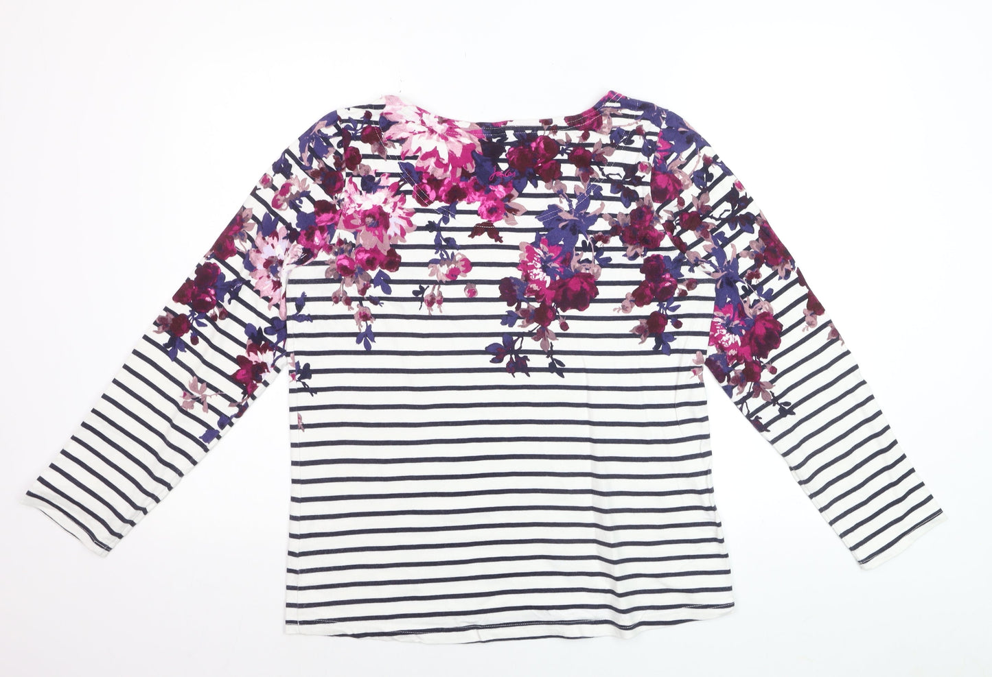 Joules Womens Multicoloured Floral Striped Long Sleeve Cotton T-Shirt Size 12