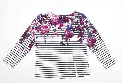 Joules Womens Multicoloured Floral Striped Long Sleeve Cotton T-Shirt Size 12
