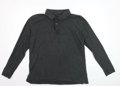 Marks and Spencer Men’s Grey Pure Cotton Long Sleeve Polo Shirt L