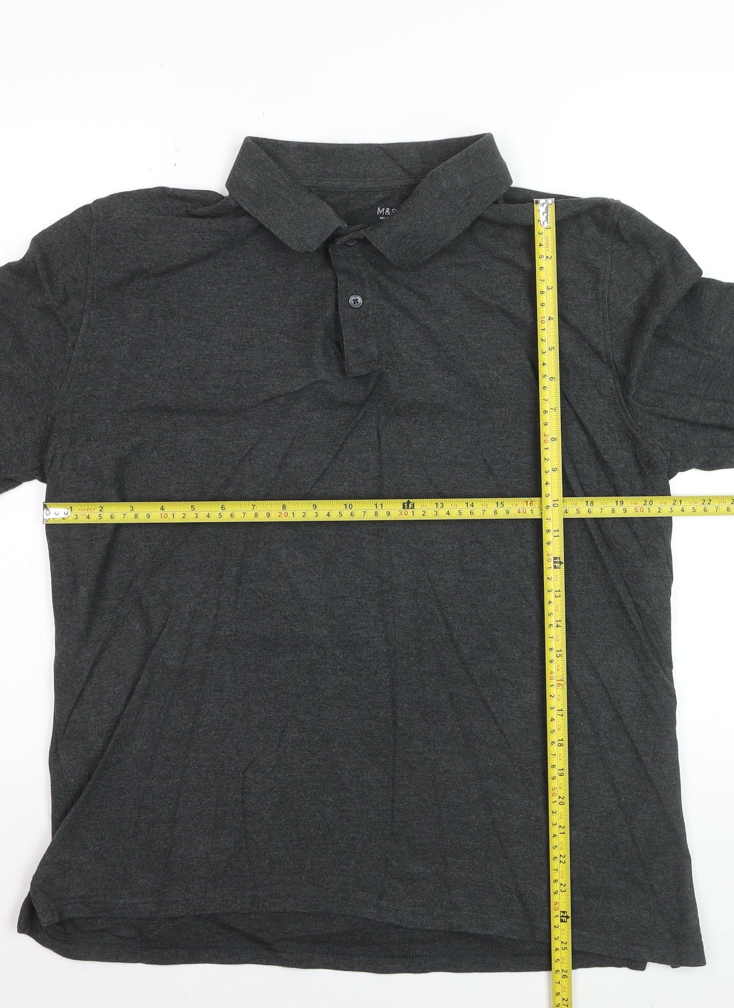 Marks and Spencer Men’s Grey Pure Cotton Long Sleeve Polo Shirt L
