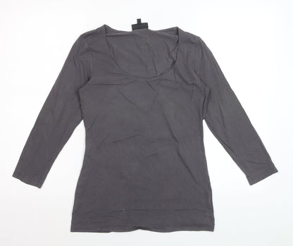Warehouse Women Grey Long Sleeve Cotton Stretch Scoop T-Shirt UK 14