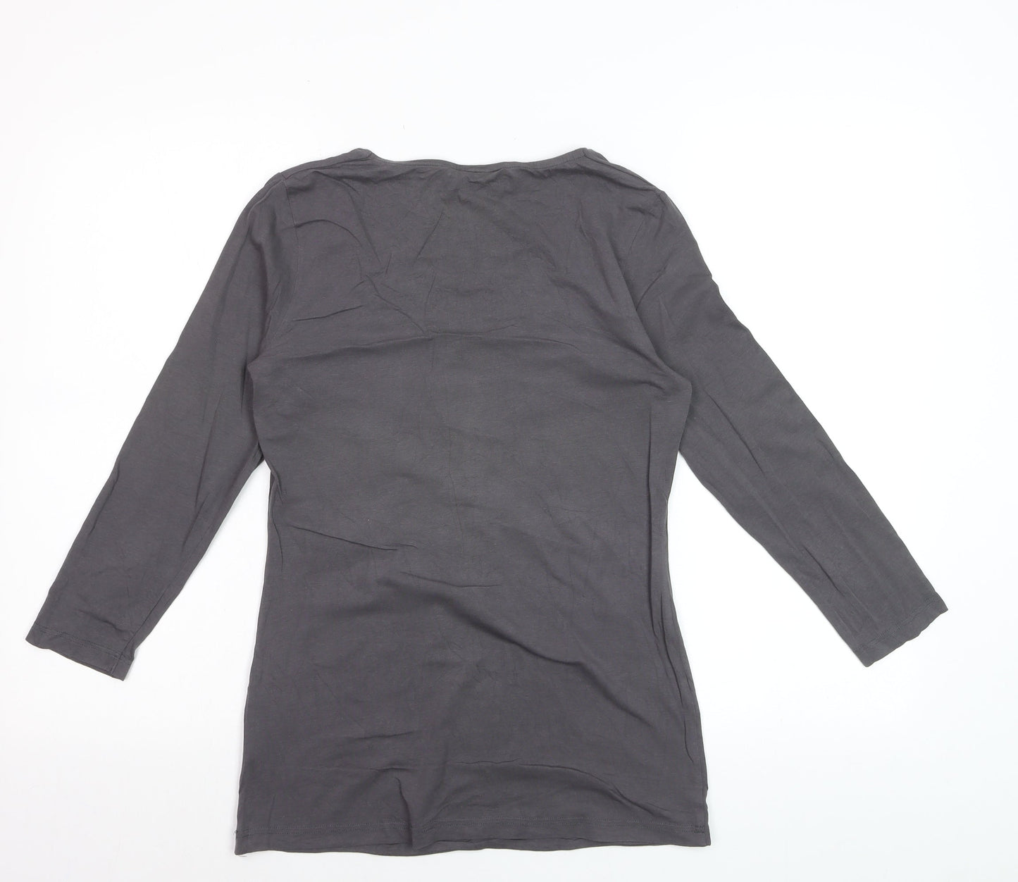 Warehouse Women Grey Long Sleeve Cotton Stretch Scoop T-Shirt UK 14