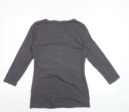 Warehouse Women Grey Long Sleeve Cotton Stretch Scoop T-Shirt UK 14