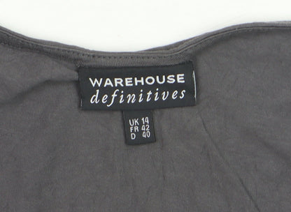 Warehouse Women Grey Long Sleeve Cotton Stretch Scoop T-Shirt UK 14