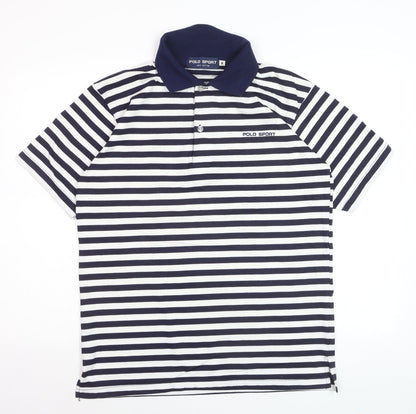 Polo Sport Men's Blue Striped Cotton Short Sleeve Polo Shirt M