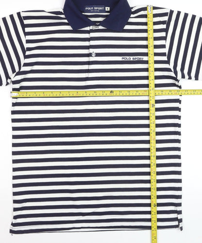 Polo Sport Men's Blue Striped Cotton Short Sleeve Polo Shirt M
