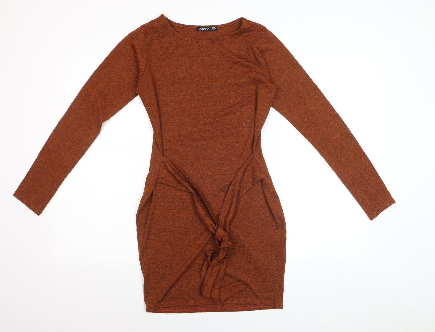 Boohoo Women’s Brown Long Sleeve Bodycon Tie Dress Size 10