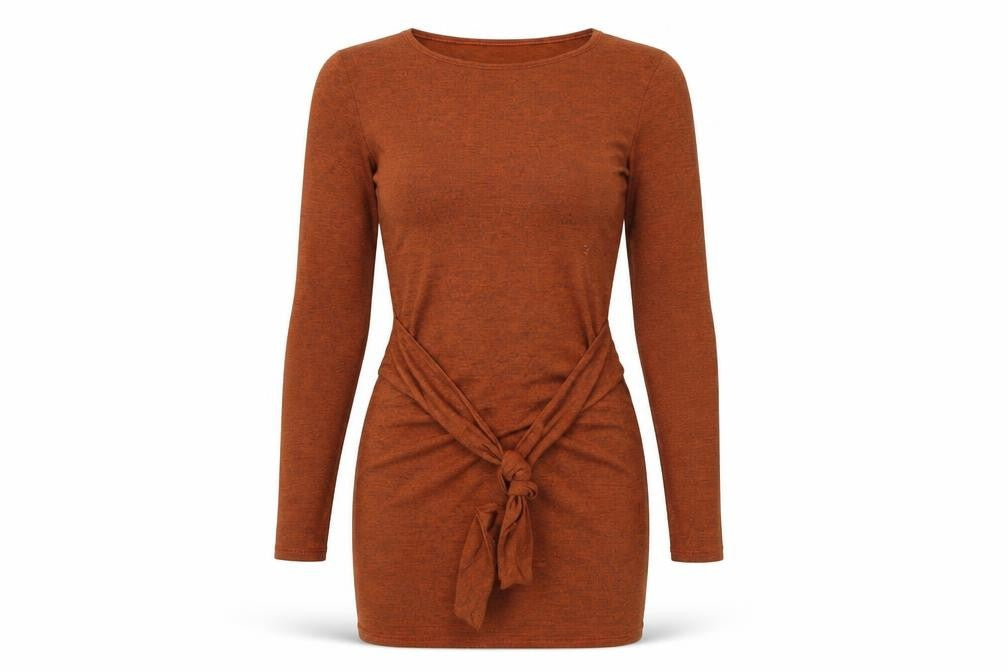 Boohoo Women’s Brown Long Sleeve Bodycon Tie Dress Size 10
