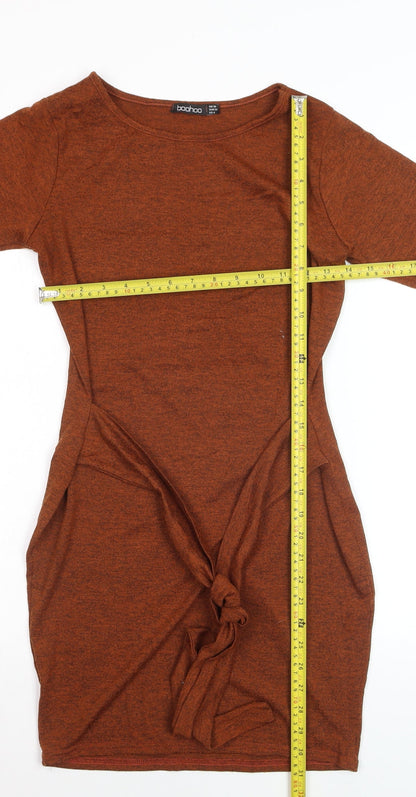 Boohoo Women’s Brown Long Sleeve Bodycon Tie Dress Size 10