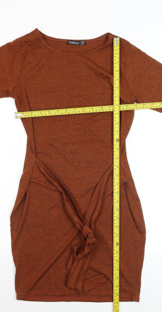 Boohoo Women’s Brown Long Sleeve Bodycon Tie Dress Size 10