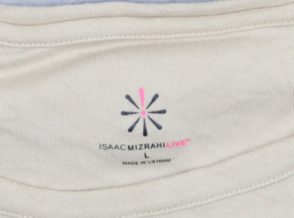 Isaac Mizrahi Live Women Beige Striped Cotton Long Sleeve T-Shirt L