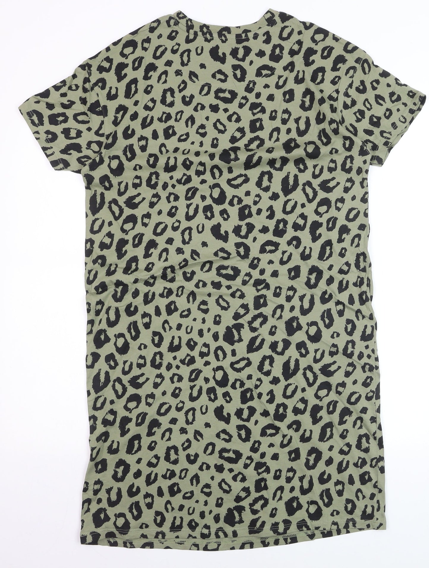 Marks and Spencer Women Green Leopard Print Cotton T-Shirt Dress Size 6
