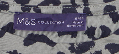 Marks and Spencer Women Green Leopard Print Cotton T-Shirt Dress Size 6