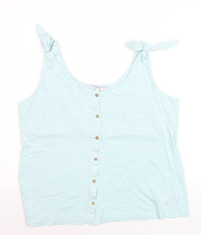 Next Women Blue Striped Tank Top Size 16 Cotton Blend Button Front