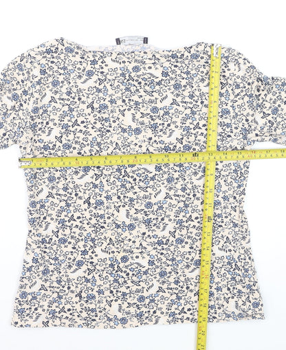 Marks and Spencer Womens Beige Floral 3/4 Sleeve T-Shirt Size 12