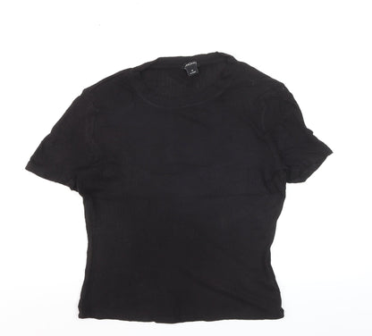 Monki Women Black Basic Cotton Short Sleeve T-Shirt L