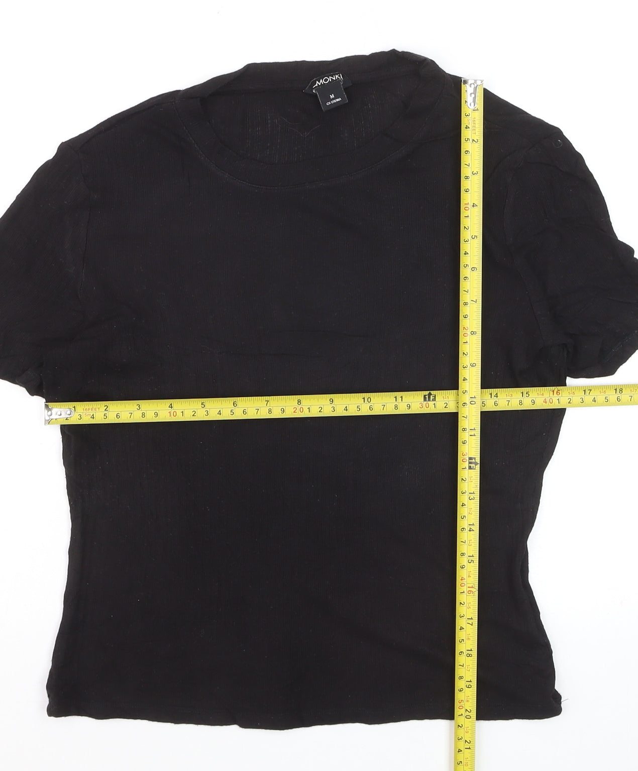 Monki Women Black Basic Cotton Short Sleeve T-Shirt L