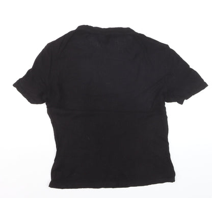 Monki Women Black Basic Cotton Short Sleeve T-Shirt L