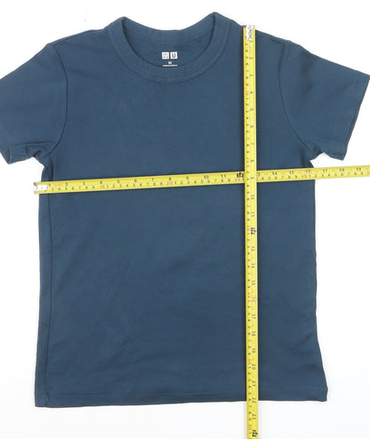 Uniqlo Women Blue Cotton Crew Neck Short Sleeve Basic T-Shirt M