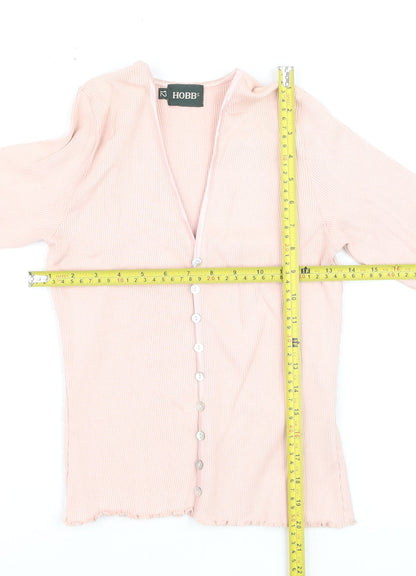 Hobbs Womens Pink Size 12 Cotton Blend Long Sleeve Cardigan