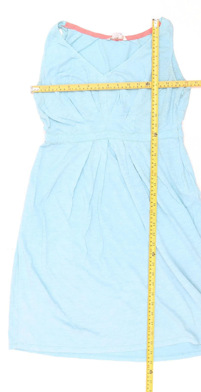 Boden Women Blue Sleeveless V-Neck A-Line Cotton Dress Size 10