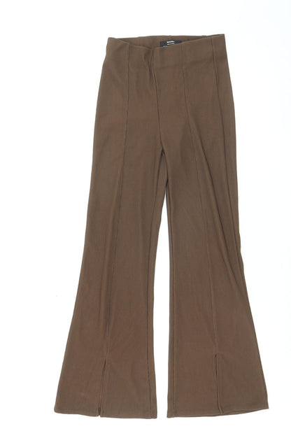 Bershka Women Brown Flared Knit Stretch Trousers Size S