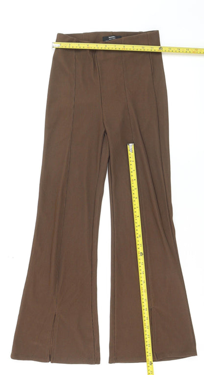 Bershka Women Brown Flared Knit Stretch Trousers Size S