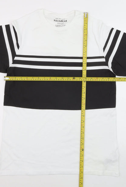 Pull&Bear Men's Black White Striped T-Shirt XS Cotton Crew Neck