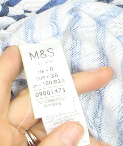 Marks and Spencer Women’s Blue Striped Short Sleeve T-Shirt Size 8