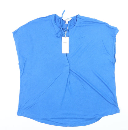 Marks and Spencer Women's Blue Linen Blend Short Sleeve Top Size 14