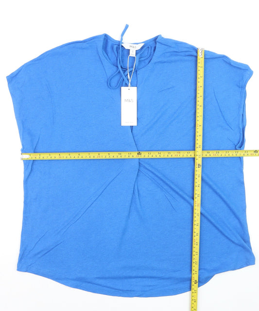 Marks and Spencer Women's Blue Linen Blend Short Sleeve Top Size 14