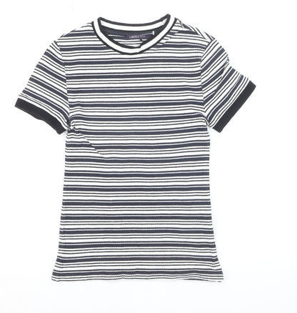 Marks and Spencer Limited Edition Women's Black White Striped Ringer T-Shirt Size 8