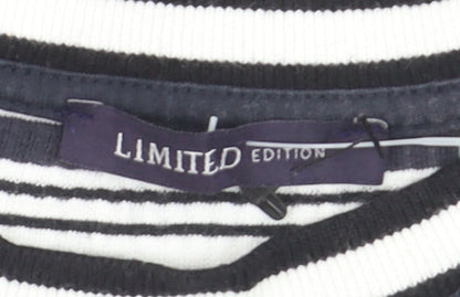 Marks and Spencer Limited Edition Women's Black White Striped Ringer T-Shirt Size 8