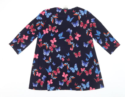 Kim & Co Womens Blue Butterfly Print 3/4 Sleeve Tunic Blouse Size L
