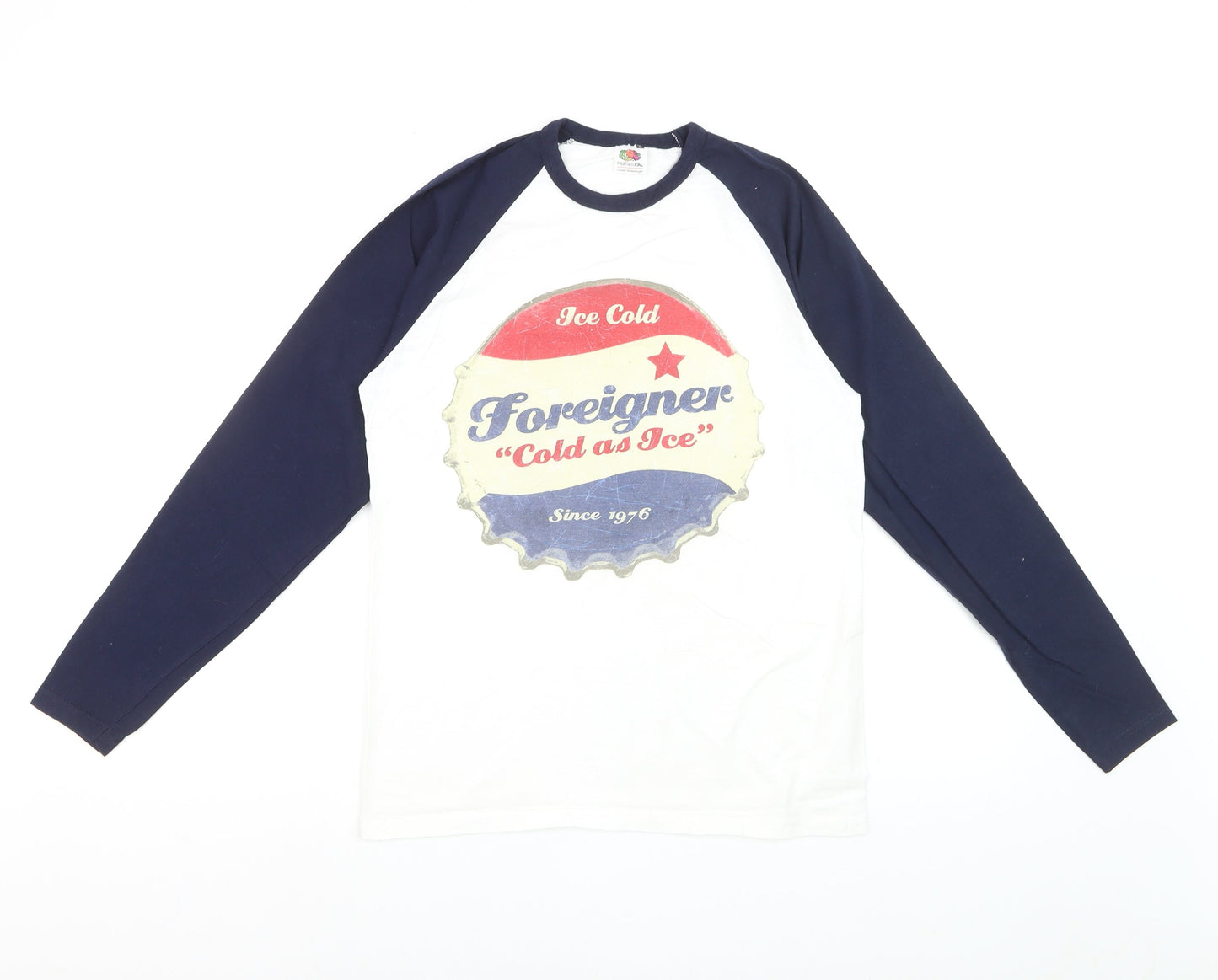 Fruit of the Loom Men's White Navy Music Graphic Long Sleeve Top M