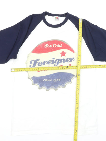 Fruit of the Loom Men's White Navy Music Graphic Long Sleeve Top M
