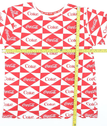 Coca-Cola Women's Red White Geometric Logo T-Shirt Size S