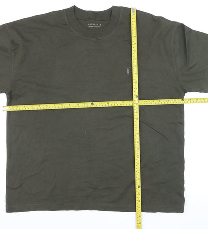 AllSaints Men's Green Crew Neck Cotton T-Shirt Medium Classic Fit