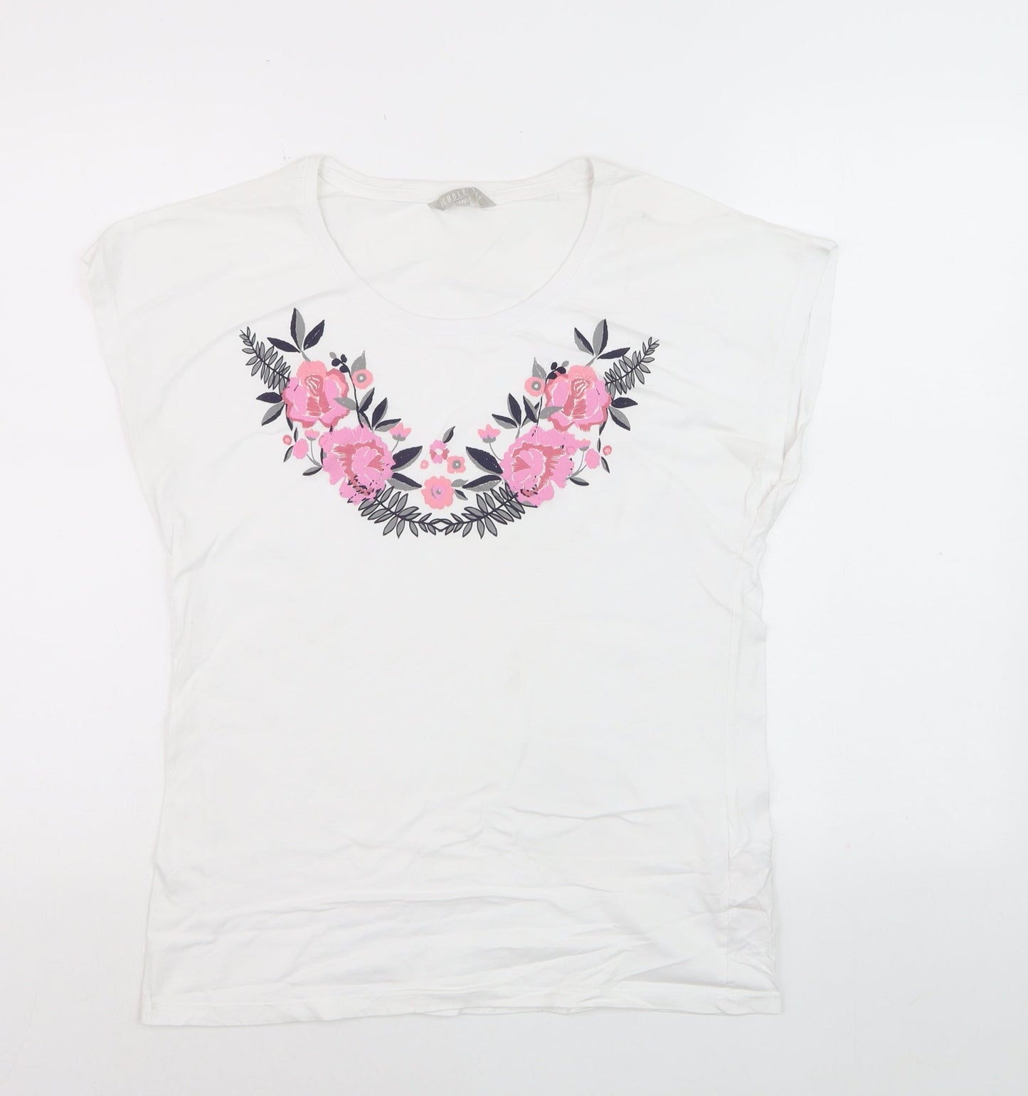 Pebble Bay Women's White Floral Cotton T-Shirt Size 10