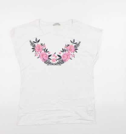 Pebble Bay Women's White Floral Cotton T-Shirt Size 10