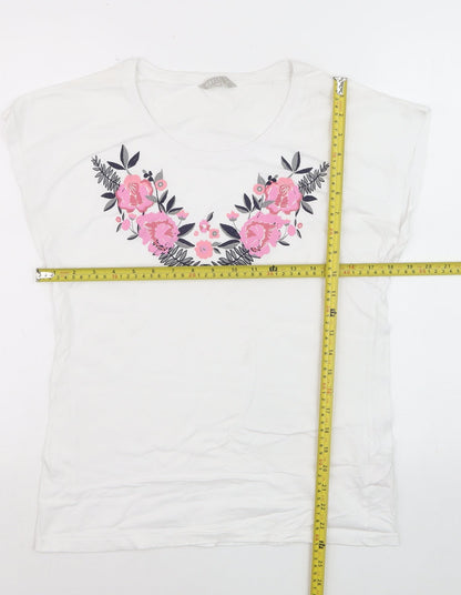 Pebble Bay Women's White Floral Cotton T-Shirt Size 10