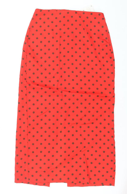 Zara Women Red Polka Dot Midi Pencil Skirt Size S High Waist