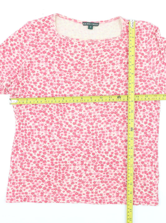 Racing Green Women's Pink Floral Cotton T-Shirt Size 12