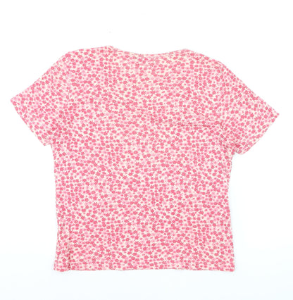 Racing Green Women's Pink Floral Cotton T-Shirt Size 12